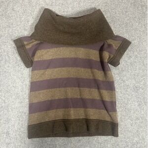 Gap Striped Cowl Neck Knit Top Medium Brown Purple Short Sleeve Soft Knit